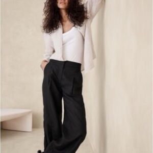 Elegant Linen Black Wide Leg Women's Pants